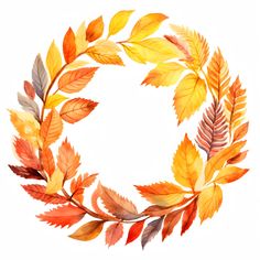 watercolor leaves arranged in a circle