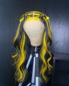 Colored Wig Styles, Multi Colored Lace Front Wigs, Colorful Wigs Cheap, Black And Yellow Hair, Black And Yellow Wig, Custom Color Wigs, Rainbow Lace Front Wig, Wigs Rainbow, Colorful Wigs