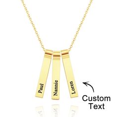 Create a truly unique and stylish look with our Custom Engraved Vertical Necklace. This personalized pendant can be customized with 1-5 names of your choice. Crafted with high-quality materials, this necklace is a perfect gift for her. Make a statement with this stylish and meaningful piece of jewelry.Engraved pendant, personalized necklace, vertical pendant, stylish jewelry, custom necklace, name necklace, personalized pendant, engraved jewelry, vertical necklace, stylish pendant Material: Stai Names Necklace, Birthday Necklace Gift, Birthday Necklace, Gifts For Anyone, Engraved Pendant, Christmas Necklace, Personalized Pendant, Engraved Jewelry, Necklace Personalized