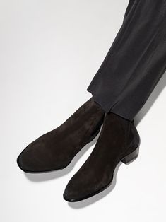 Find SAINT LAURENT Wyatt 30mm Suede Chelsea Boots on Editorialist. These black Saint Laurent Wyatt 30 suede Chelsea boots feature an elongated almond toe, elasticated inserts and a short 30 mm block heel. These Saint Laurent shoes are made in Italy by a French house and inspired by historical London styling. Continental much? Ysl Chelsea Boots Men, Saint Laurent Chelsea Boots Men, Brown Suede Chelsea Boots Men Outfit, Saint Laurent Boots Men, Suede Chelsea Boots Men Outfit, Cowboy Chelsea Boots, Saint Laurent Chelsea Boots, Ysl Boots, Chelsea Boots Brown