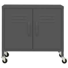 This steel cabinet will keep your house clean and well-organized! This storage cabinet is made of steel, making it sturdy and stable. The adjustable shelf provides ample storage space to keep your DVDs, multimedia appliances, books and small essential items organized and within reach. The cabinet is equipped with four wheels for easy movement. The two front wheels have brakes to avoid accidental move. It is also easy to clean with a damp cloth. Color: Anthracite Material: Steel Dimensions: 23.6" x 13.8" x 22" (W x D x H) 4 wheels (2 back wheels and 2 front wheels with brakes) With 1 adjustable shelf With air vents on the doors Loading capacity per shelf: 77.2 lb Total loading capacity: 154.3 lb Assembly required: Yes Keep Your House Clean, Craft Storage Organization, Office Storage Furniture, Office Storage Cabinets, Steel Cabinet, Portable Toilet, Smart Storage, Adjustable Shelf, Essential Items