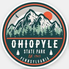 a sticker that says, ohopyle state park with mountains in the background