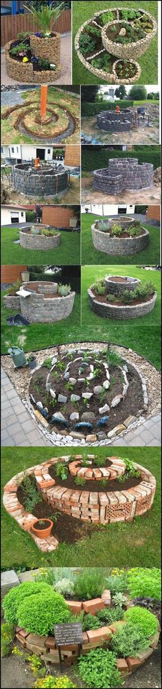 several pictures of different types of garden beds in various stages of construction, including landscaping