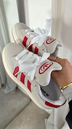 Adidas Campus Colors, How To Style Adidas Campus 00s, Red Campus 00s, Red Campus 00s Outfit, Trending Shoes 2024, Trainers Aesthetic, Red Campus, Campus 00s Outfit, Girly Sneakers