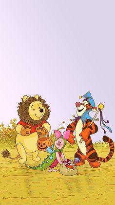 winnie the pooh, tigger, and piglet cartoon characters playing with each other