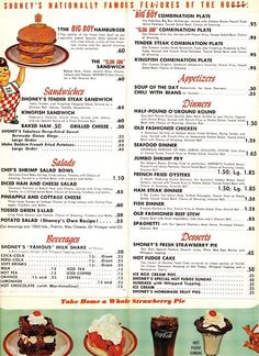 an old menu for some kind of desserts and drinks on it's side