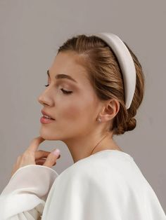 Basic Pearl Ivory Headband – ELENA HONCH Bridal Satin Headband, Drop Veil With Headband, Bridal Padded Headband, White Bridal Headband, Head Band Updo, White Headband Wedding, Bridal Bun With Headband, Low Bun Wedding Hair With Headband, Updo With Headband Wedding