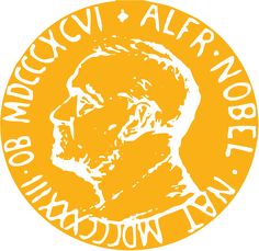 an orange and white logo with a man's face