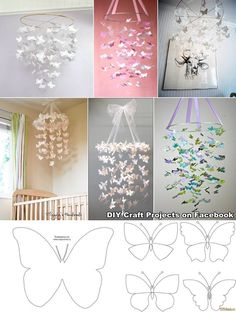 paper butterflies are hanging from the ceiling