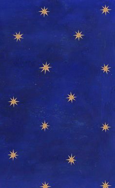 an abstract painting with gold stars on a blue background