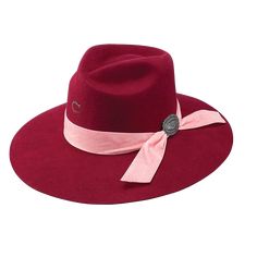 Style number: CWLDBT-423682 Burgundy felt hat Pink velvet hatband Silver concho on hatband Heat branded logo on front 3 3/4" brim Charlie 1 Horse Hat, Burgundy Hat, Flat Brim Hat, Women Hats Fashion, Felt Material, Western Hats, Cowgirl Hats, Felt Hat, Hat Band