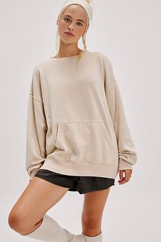 Get comfy in this perfectly oversized pullover from Intimately, featured in plush cotton blend with drop-shoulder sleeves and a kangaroo pocket for endless cozy moments. **Fit:** Oversized, relaxed **Features:** Comfy cotton blend, drop-shoulder long sleeves, crew neckline, kangaroo pocket **Why We | Slow It Down Pullover by Intimately at Free People in Tan, Size: M Cozy Moments, Oversized Pullover, Cute Fits, Active Wear For Women, Shoulder Sleeve, Boho Outfits, Kangaroo Pocket, Pullover Sweaters, Kangaroo