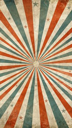 an old circus poster with sunbursts and stars in the center, as well as grungy paint