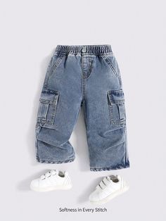 Baby Boys Trendy Stonewashed Casual Elastic Waistband Soft Work Baggy Wide Leg Denim Pants With Side Pockets,Leisure And Versatile Outdoor Wear Outfits Medium Wash    Denim Plain Bottoms Non-Stretch  Baby Boys Clothing, size features are:Bust: ,Length: ,Sleeve Length: Toddler Boy Denim Pants, Infant Boy Jeans, Mom Jeans Toddler, Baby Boy Light Wash Jeans, Newborn Jeans Boy, Wide Leg Denim Pants, Black Baby Boys, Toddler Jeans, Boys Denim