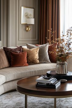 a living room filled with lots of furniture and pillows on top of a coffee table