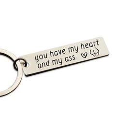 Return Policy Fast Delivery Trusted seller Funny Keychain, You Have My Heart, Valentine's Gift for Boyfriend, Boyfriend Gift, Girlfriend Gift, Engraved Key Chain, Anniversary Gift, Gift for Husband Product Description Humorous Design: The Funny Keychain features a playful message: "You Have My Heart and ass," adding a touch of humor to your loved one's daily routine. Keychain Dimensions: Compact and stylish, with dimensions of 1/2"x2", and constructed with stainless steel rings and key rings, ensuring durability and a sleek aesthetic. Engraved Key Chain: Crafted with precision, the message on the keychain is engraved, ensuring longevity and maintaining the humor-filled sentiment for years to come. Engraved Metal Keychain: Crafted from durable stainless steel, this keychain is engraved with Gifts For Boyfriend Keychain, Boyfriend Keychain, Cute Key Chains For Boyfriend, Funny Keychain For Boyfriend, Key Chains For Boyfriend K +b, Funny Keychain, Valentines Gifts For Boyfriend, Metal Keychain, Metal Engraving