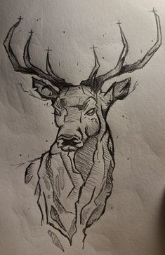 a drawing of a deer with antlers on it's head