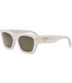 From FENDI&#x2C; the Women's FENDI Roma 53mm Rectangle Sunglasses feature:Acetate frameRectangle shapeNot Rx-ableStandard solid lensNon polarizedApprox. 53mm lens - 20mm bridge - 145mm templeImported. Luxury Modern White Sunglasses, White Designer Sunglasses, Luxury Clear Rectangular Sunglasses, Fendi Oval Sunglasses, Fendi Feel Sunglasses, Fendi Sunglasses Women 2022, Fendi Women, Sun Glass, Fendi Sunglasses