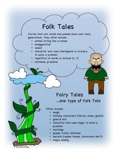 a cartoon character with the words folk tales