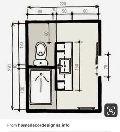 the floor plan for a small bathroom is shown in black and white, with measurements