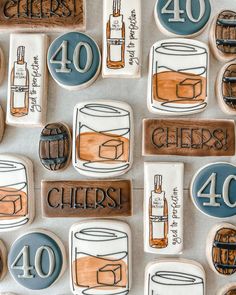 cookies decorated with different types of beverages and numbers