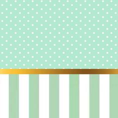 a green and white striped wallpaper with gold polka dots on the bottom half of it