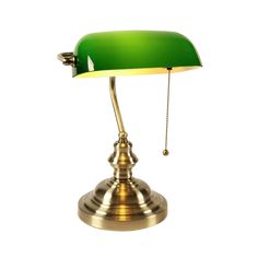 a green desk lamp on a white background