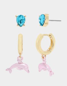 BETSEYS POOL PARTY DOLPHIN SET EARRINGS MULTI | Earrings – Betsey Johnson Multi Earrings, Pokemon Jewelry, Pretty Items, Beachy Earrings, Dolphin Charm, Jewelry Wishlist, Preppy Jewelry, Glass Hinges, Pink Dolphin