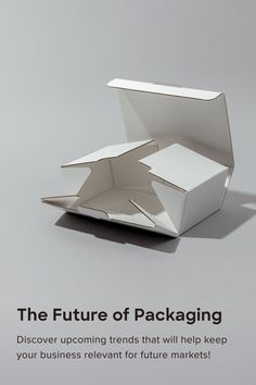 an open white box with the words the future of packaging