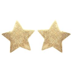 two gold star shaped earrings with glitter on the outside and one in the middle, against a white background