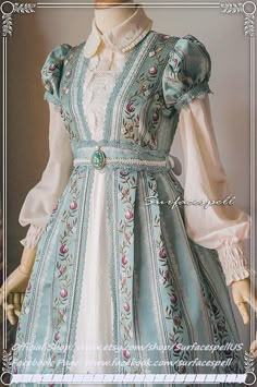 Surfacespell — Retro Empire Style Embroidery OP (Special Edition)... Old Fashion Dresses, Empire Style, Historical Dresses, Fantasy Clothing, Fantasy Fashion, Lolita Dress, Mode Vintage, Historical Fashion