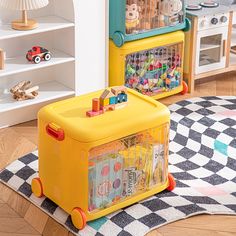 two children's toys are sitting on the floor next to each other in their playroom