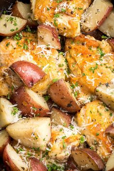 potatoes and meat with parmesan cheese on top