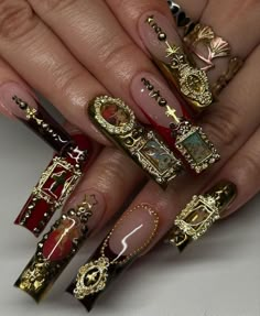 Mexican Acrylic Nails Design, Baroque Nails, Moms Nails, Jewelry Nails, Nails Sets, Nail Design Glitter, Hippie Nails, Nail Stuff