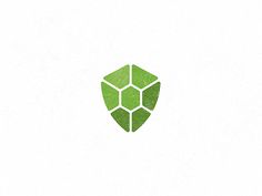 a green leaf logo with the shape of a hexagonal cube on it's side