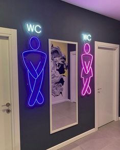 WC Toilet Sign Neon Neon Toilet Sign, Toilet Neon Sign, Toilet Sign Design Creative, Neon Light Ideas, Creative Mirror Ideas, Industrial Colorful, Neon Art Installation, Neon House, Exhibition Signage