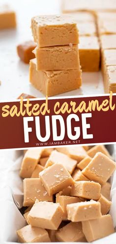 salted caramel fudge in a white bowl with text overlay