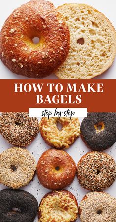 bagels with the title how to make bagels step by step in front of them