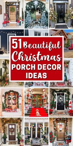 a collage of christmas porch decor ideas