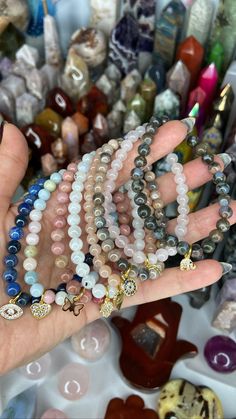 Bracelets handmade w/6mm genuine crystal beads and white stretchy cord. Natural Stone Beaded Bracelets, Crystal Beads Bracelet Design, Beaded Crystal Bracelets, Crystal Bracelets Aesthetic, Bracelet Inspo Beads, Stone Bracelet Ideas, Crystal Bracelet Ideas, Crystal Bracelets Healing, Pretty Stacks