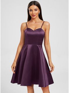 JJ's House Satin Sweetheart Fall Spring Summer Winter A-line General Plus Back Zip Simple Skater Dresses Grape Height:5.8ft（176cm） Bust:32in（82cm）Waist:24in（61cm）Hips:35in（89cm） Short Purple Sleeveless Homecoming Dress. #JJ's House #Satin #Sweetheart #Fall #Spring #Summer #Winter #Aline #General #Plus #BackZip #Simple #SkaterDresses #Grape #Short #Purple #Sleeveless #HomecomingDress Purple Mini Dress With Sweetheart Neckline, Purple Dress Formal, Bridesmaid Dresses Short Purple, Plus Size Homecoming Dresses, Purple Short Dress, Dama Dresses, Short Satin, Satin Homecoming Dress, Quince Ideas