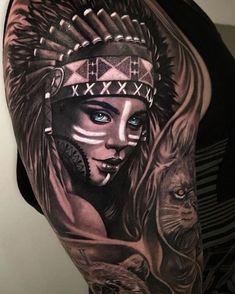 Indian Women Tattoo, Native Indian Tattoos, Indian Tattoo Design, Tattoo Perna, Headdress Tattoo, Indian Tattoos, Tato Flash, Nice Tattoos