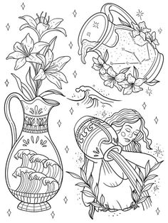 a coloring page with flowers in vases and other things to draw on the pages