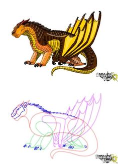 two different colored dragon drawings on white paper