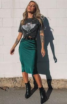 Rok Midi, Mode Hippie, Bohol, Rocker Chic, Green Skirt