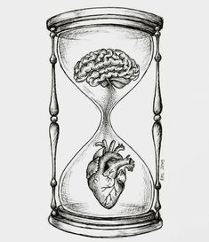 a drawing of a heart in a hourglass