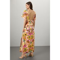 Yellow floral (100% Cotton). Casual dress. Short sleeves. Boat neck. Pull-on closure. 55.5" from shoulder to hemline. Made in the USA of imported fabric.¬† Chic Floral Print Dress For Day Out, Feminine Floral Print Maxi Dress For Day Out, Chic Floral Print Maxi Dress For Daywear, Feminine Floral Print Maxi Dress For Brunch, Feminine Floral Maxi Dress For Brunch, Floral Print Midi Dress For Garden Party, Summer Floral Print Maxi Dress For Brunch, Chic Floral Print Daywear Dresses, Feminine Floral Print Vacation Dress