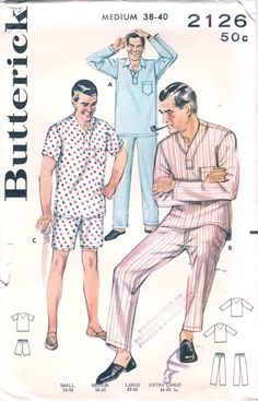 1950s Pajamas, Sewing Pattern Men, Clybourne Park, Men's Fashion Illustration, Pajamas Vintage, 60s Vintage Fashion, Pale Fire, 60s Men, Long Pajamas