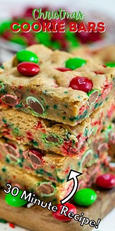 christmas cookie bars are stacked on top of each other