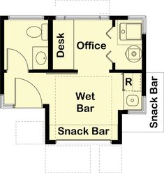 the floor plan for a small home with two separate rooms and a kitchenette area